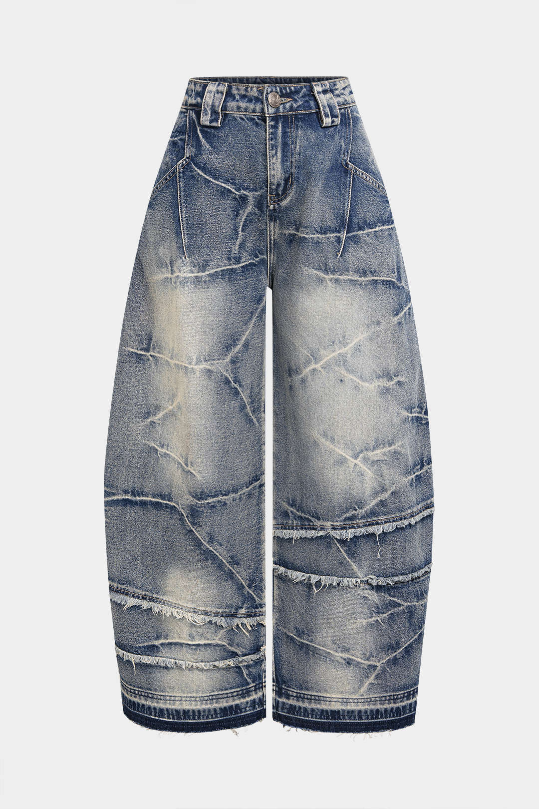 Denim Asymmetrical Frayed Wide Leg Jeans - Weenar