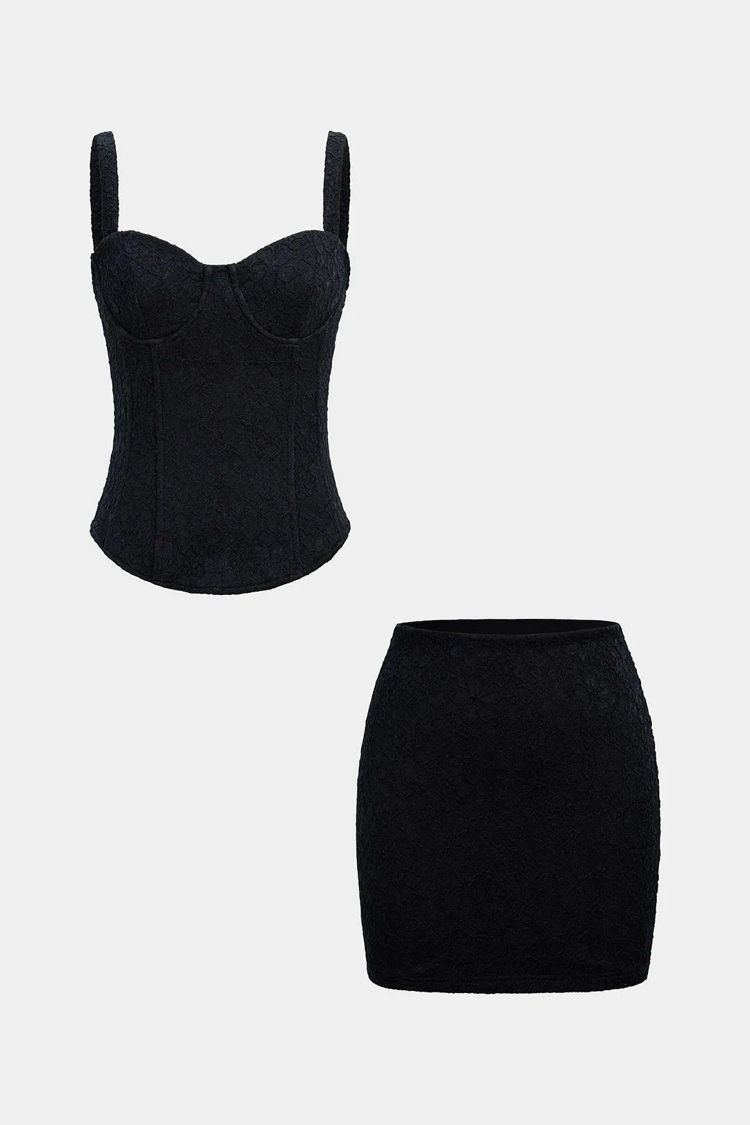 Lace Corset Waist Cami Top And Mini Skirt Set - Weenar