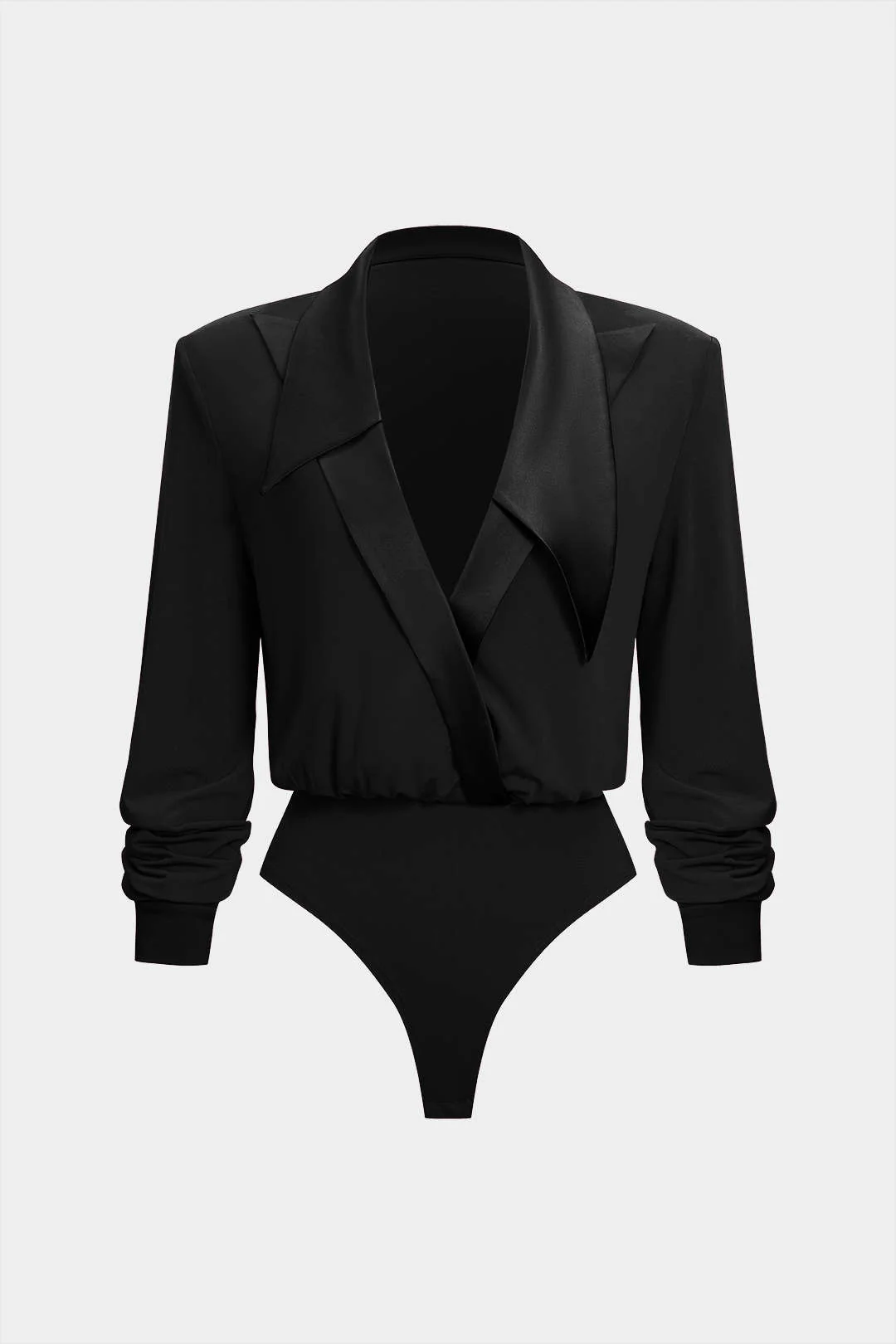 Patchwork Satin Collar Long Sleeve Bodysuit - Weenar