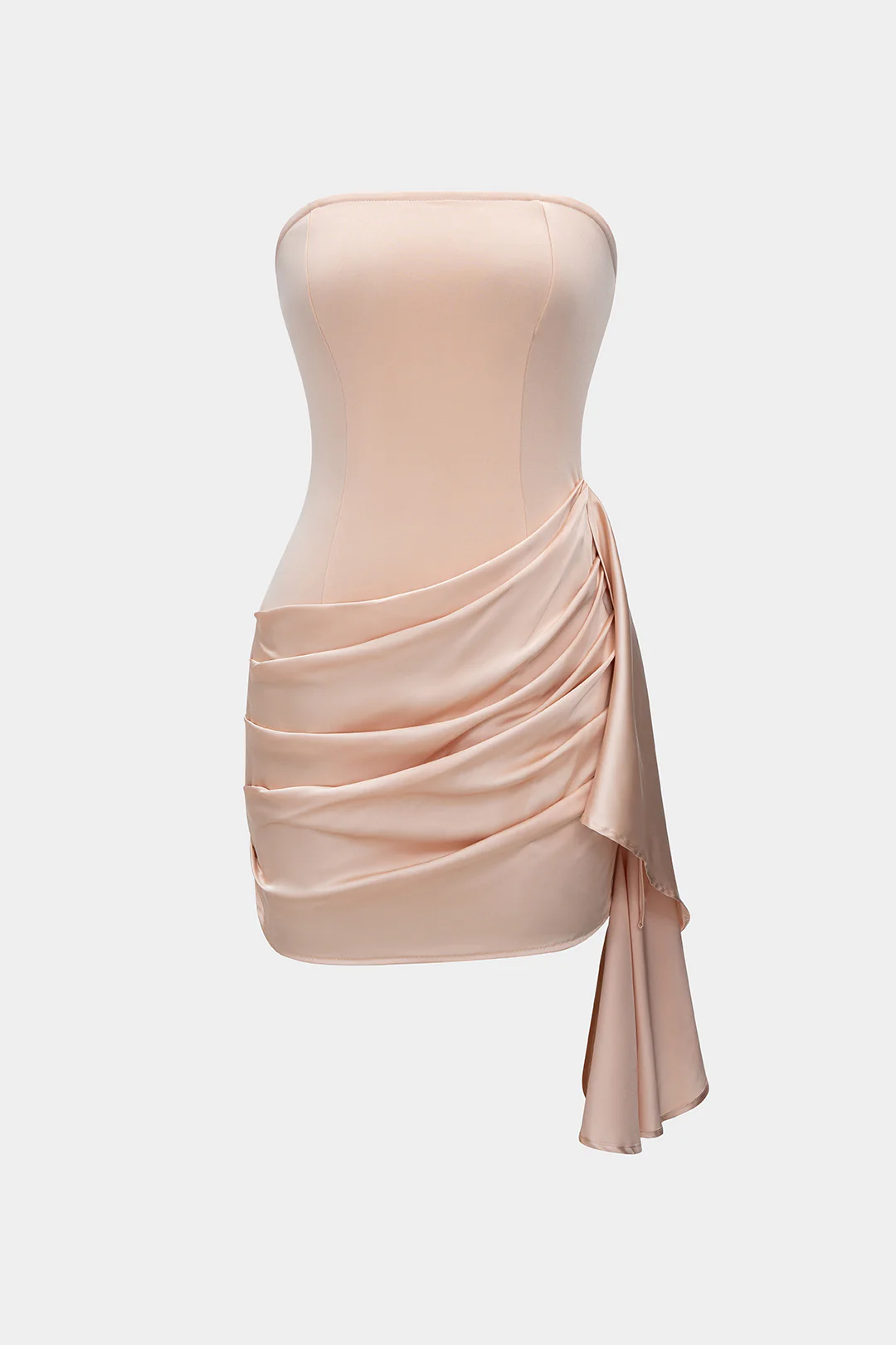 Satin Patchwork Pleated Strapless Mini Dress - Weenar
