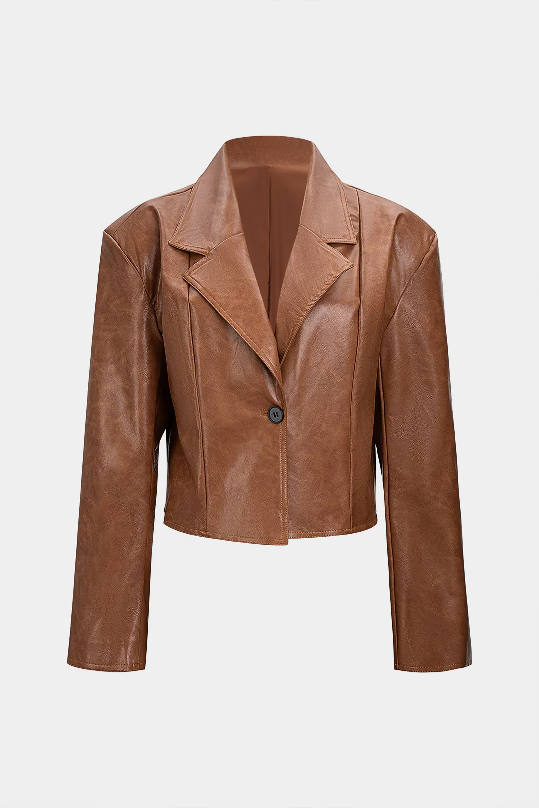Faux Leather Notched Lapel Blazer - Weenar