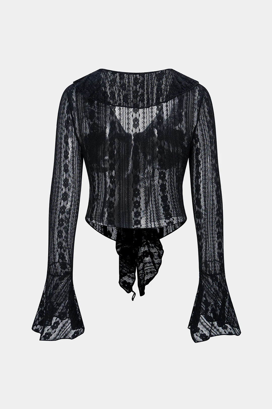 Lace Bustier Ruffle V-Neck Long-Sleeve Top - Weenar