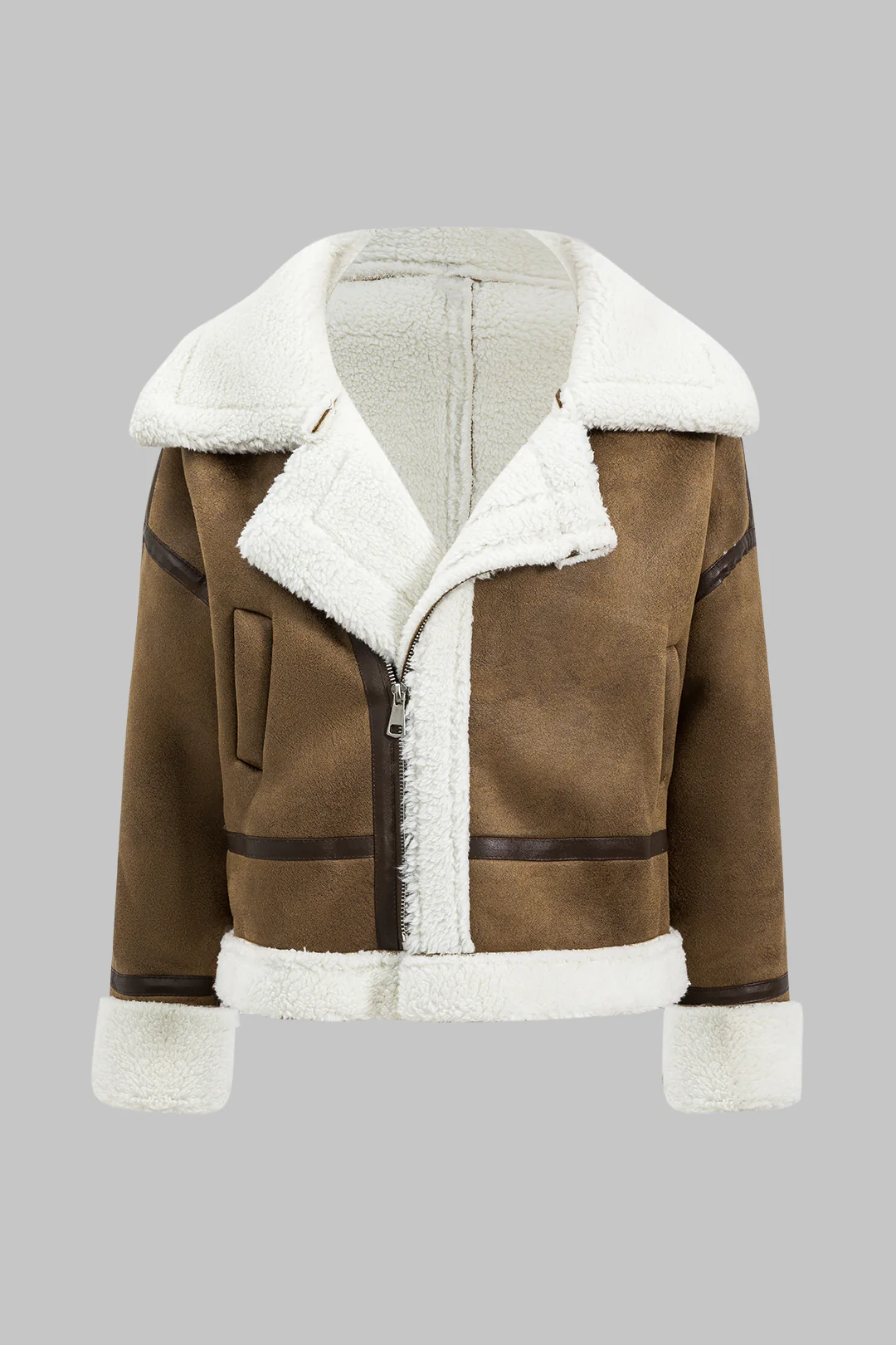 Suede Patchwork Zipper Jacket - Weenar