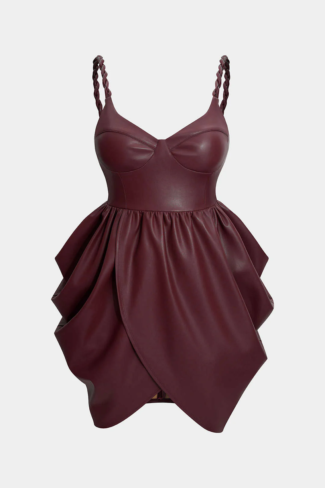 Plus Size Faux Leather Zipper Ruched Twist Knot Slip Sleeveless Mini Dress - Weenar