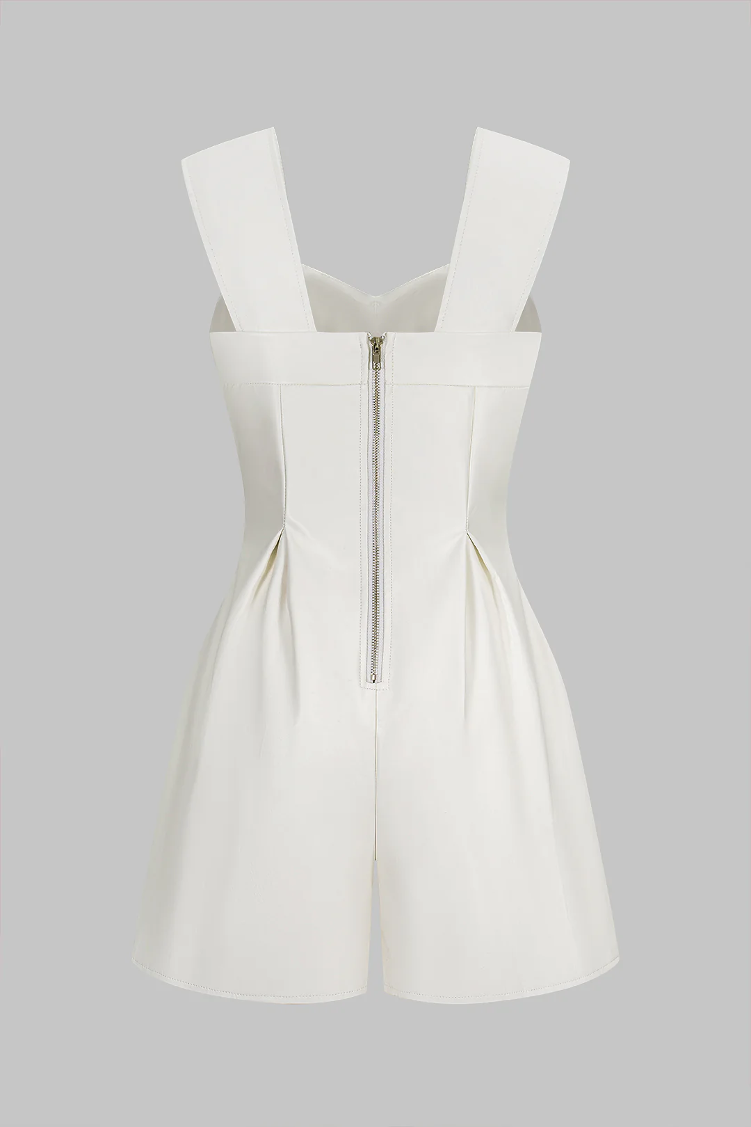 Faux Leather Bustier Tie-Up Zipper Sleeveless Romper - Weenar