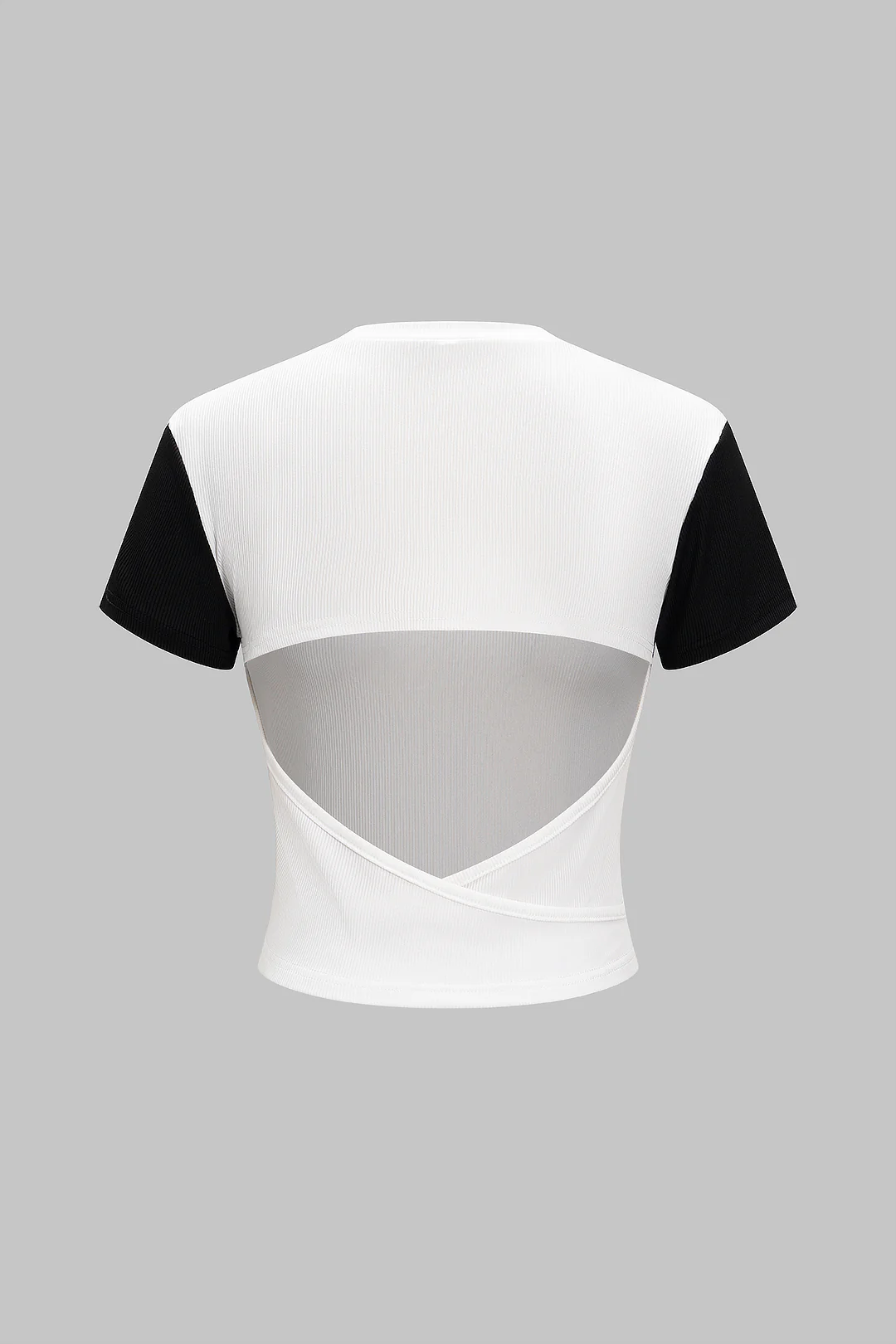 Contrast Round Neck Backless Short Sleeve T-Shirt - Weenar