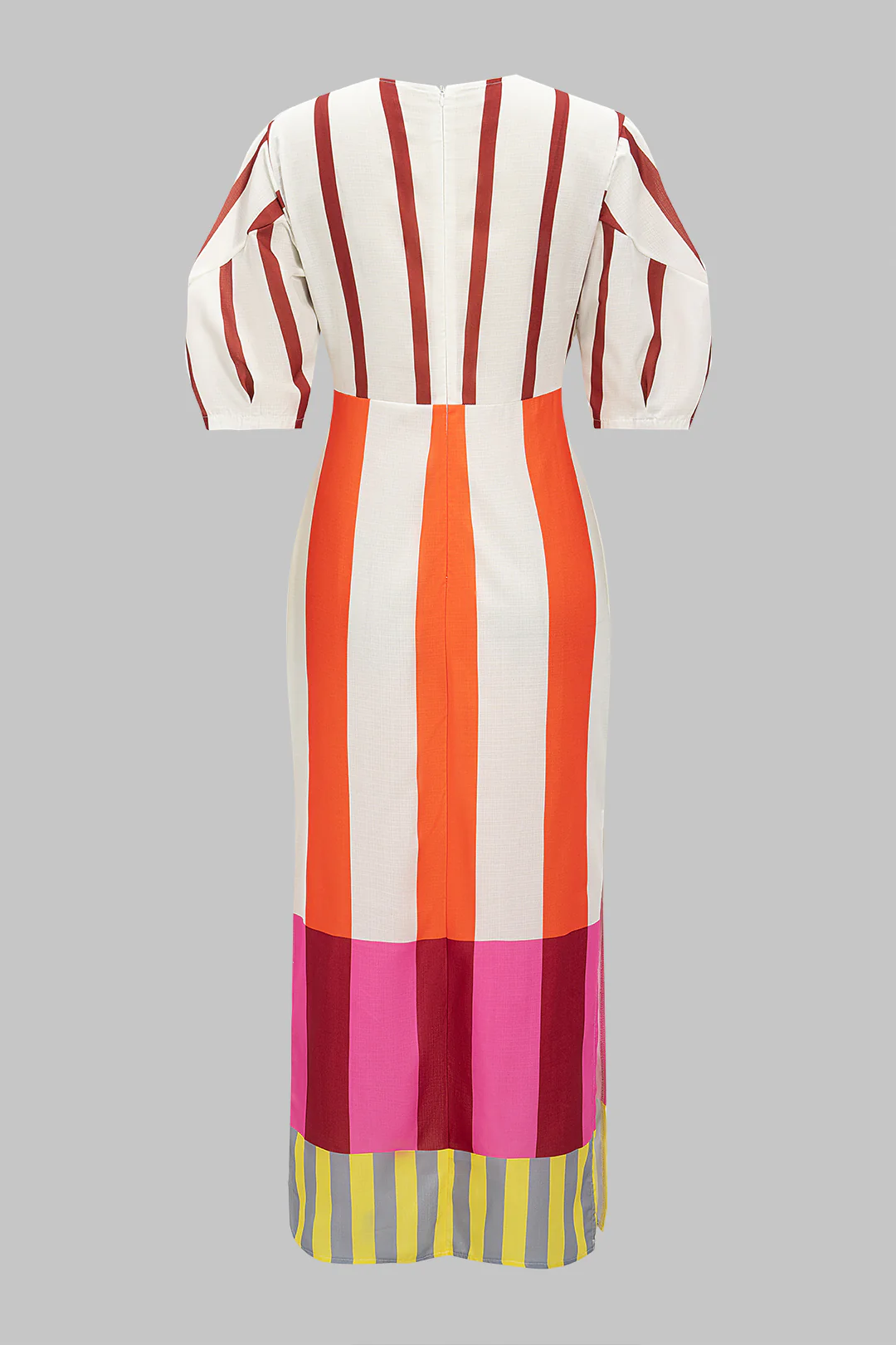 Stripes Print Linen Hollow Out Short Sleeve Midi Dress - Weenar