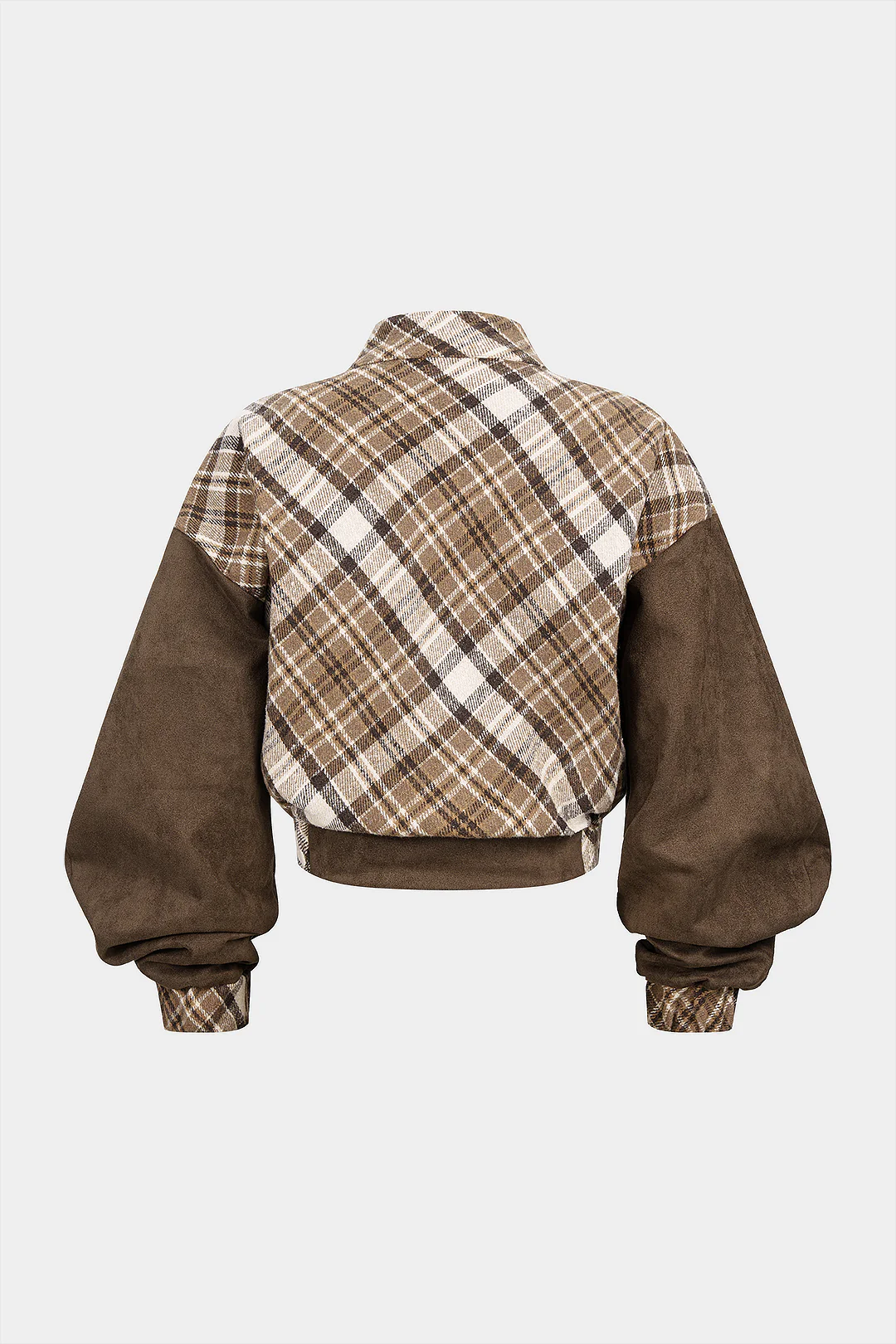 Plaid Color Block Print Suede V-Neck Pocket Sweatshirt - Weenar