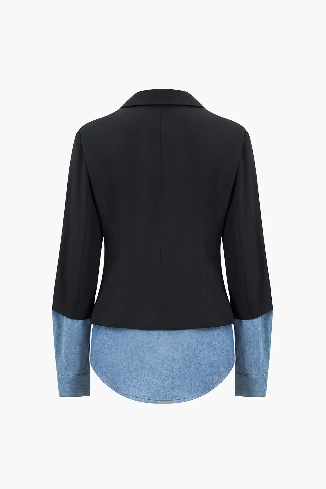 Denim Patchwork Notched Lapel Blazer - Weenar