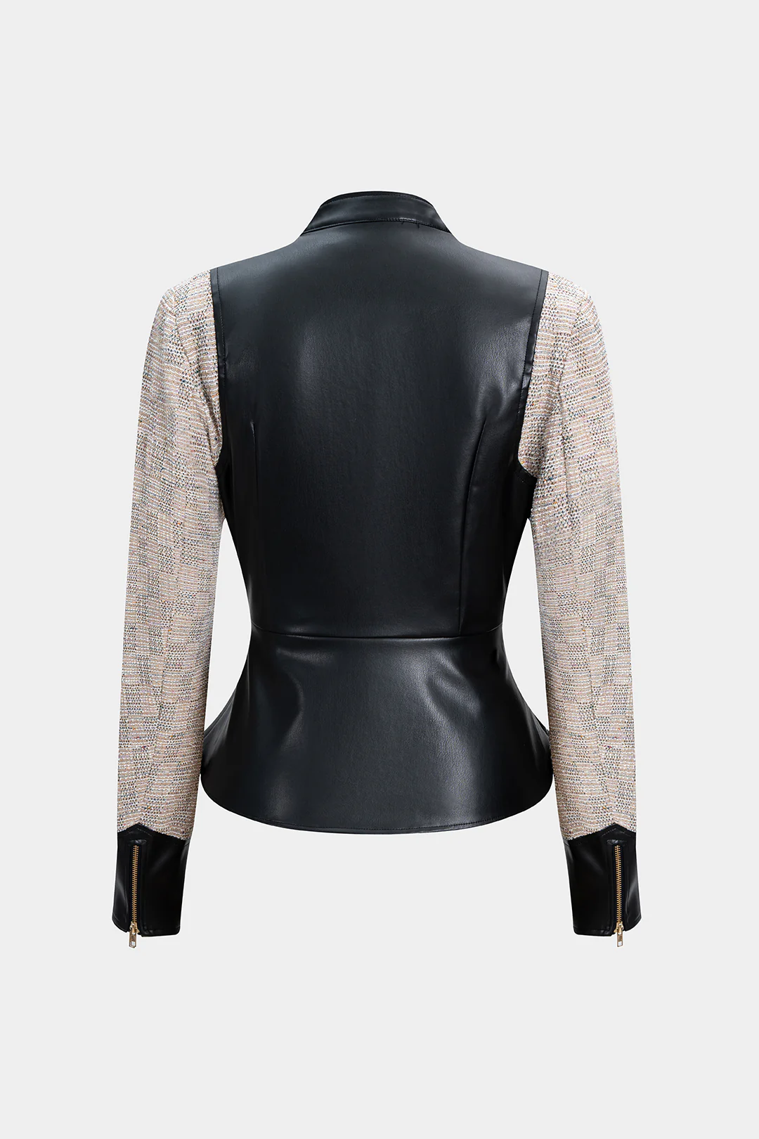 Faux Leather Patchwork Belted Zipper Jacket - Weenar