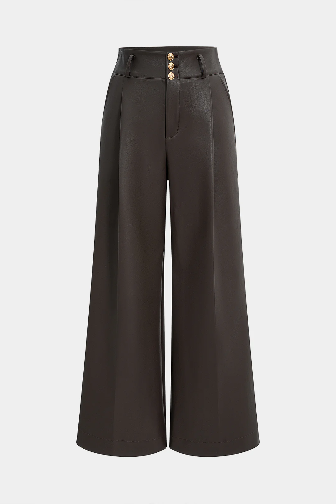 Faux Leather Metallic Button Straight Leg Trousers - Weenar
