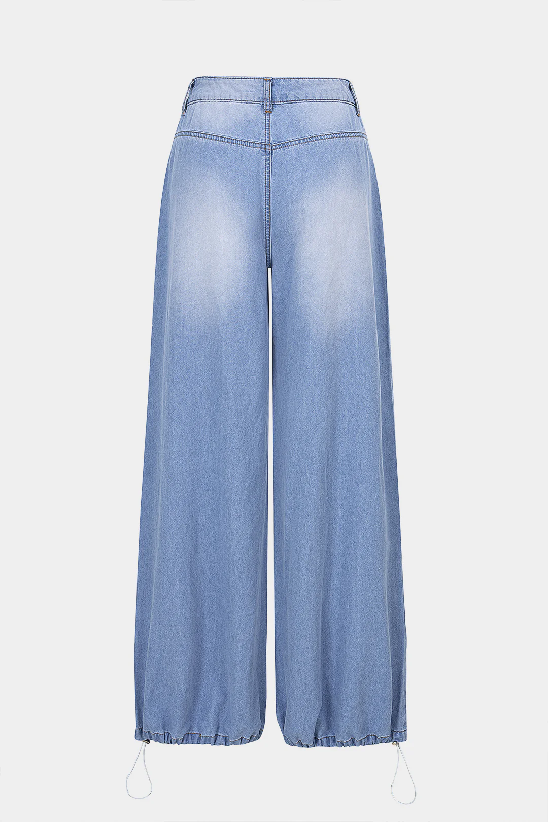 Denim Ruched Drawstring Straight Leg Jeans - Weenar