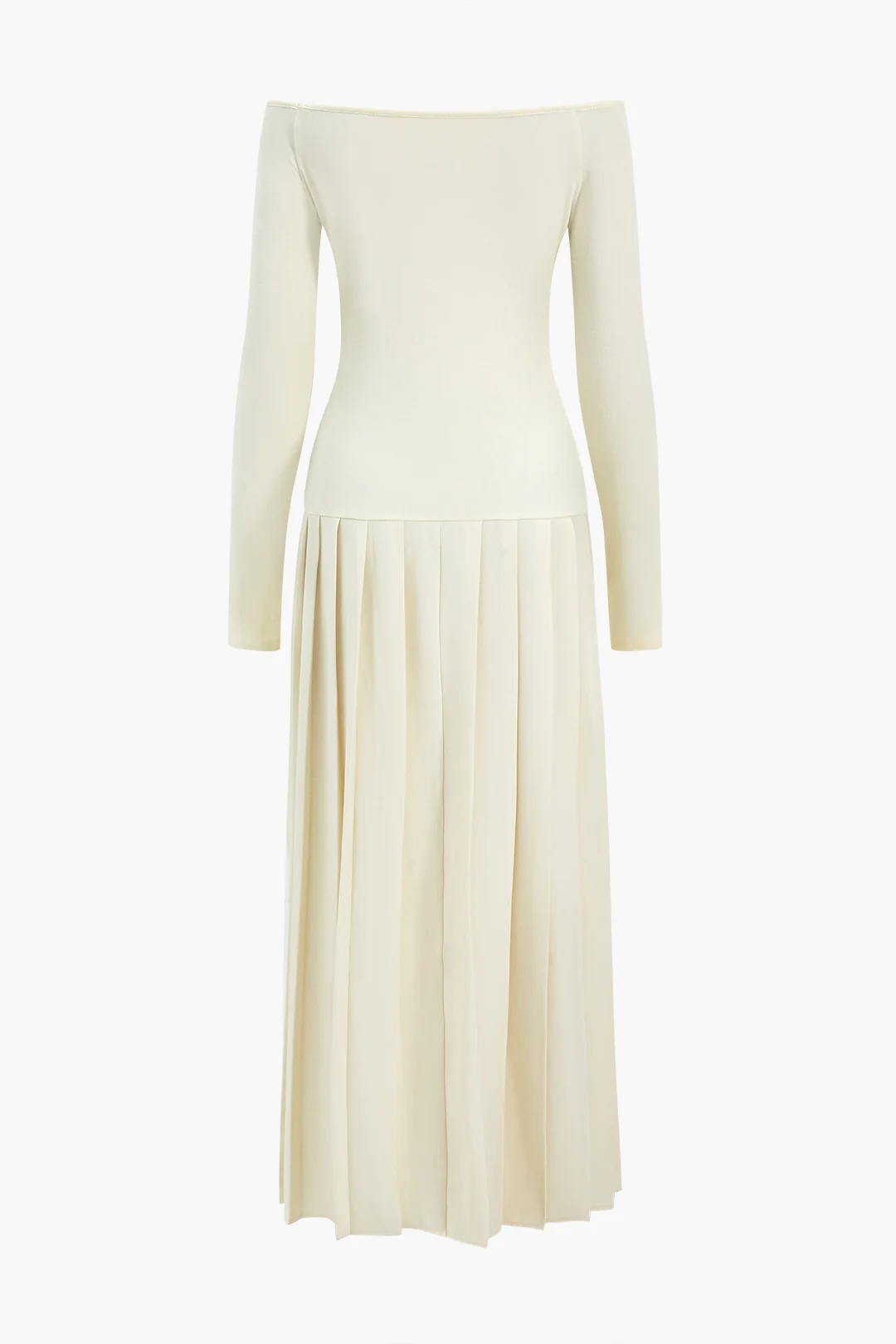 Pleated Off Shoulder Patchwork Side Slit Long Sleeve Maxi Dress - Weenar