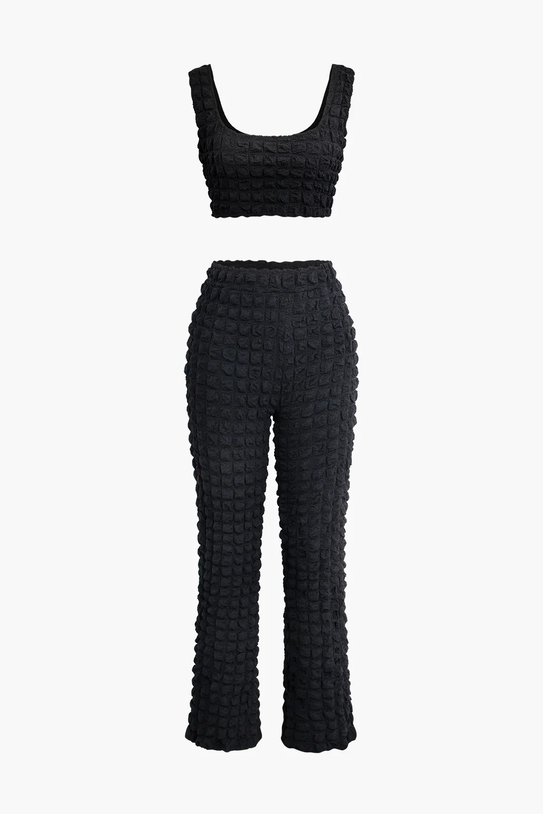 Low Neckline Sleeveless Top And High Waist Slim Pants Set - Weenar