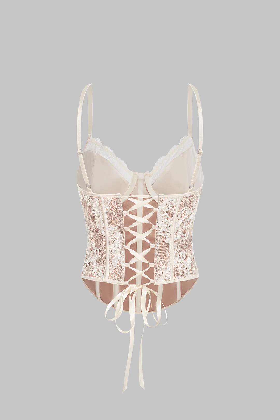 Lace V-Neck Corset Crossed Tie Back Cami Top - Weenar