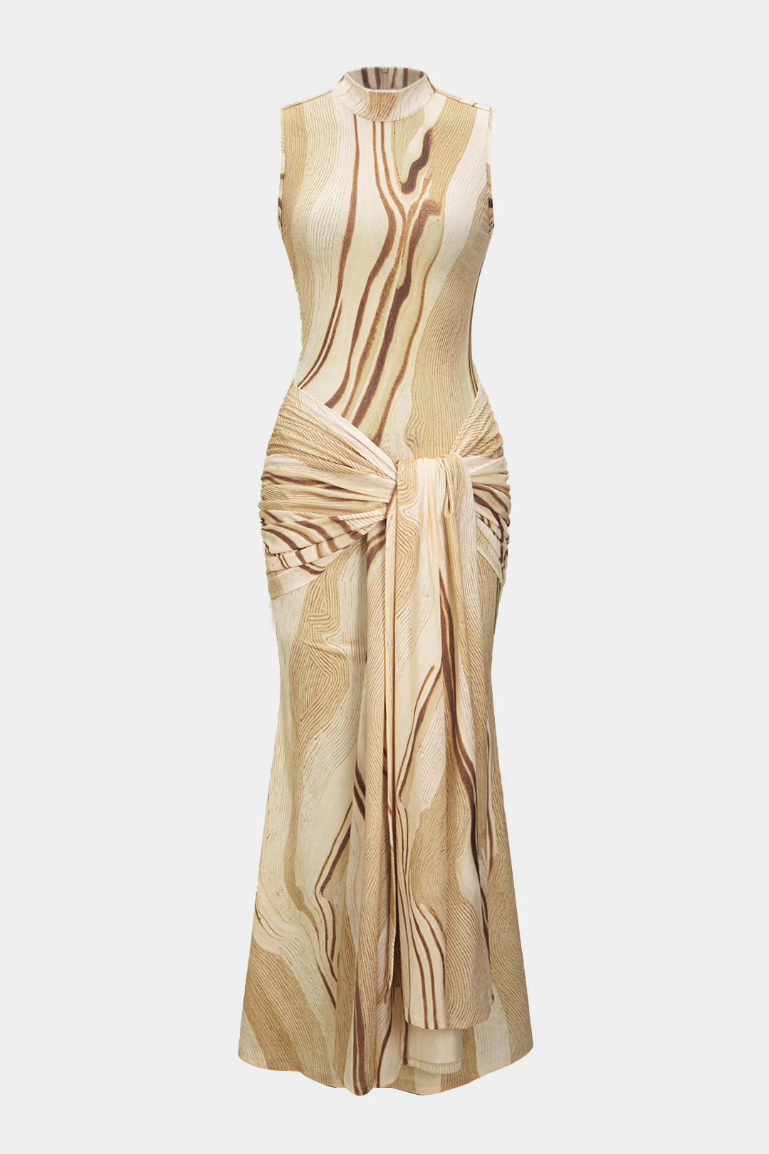 Abstract Print Tie Knot Ruched Tank Sleeveless Maxi Dress - Weenar