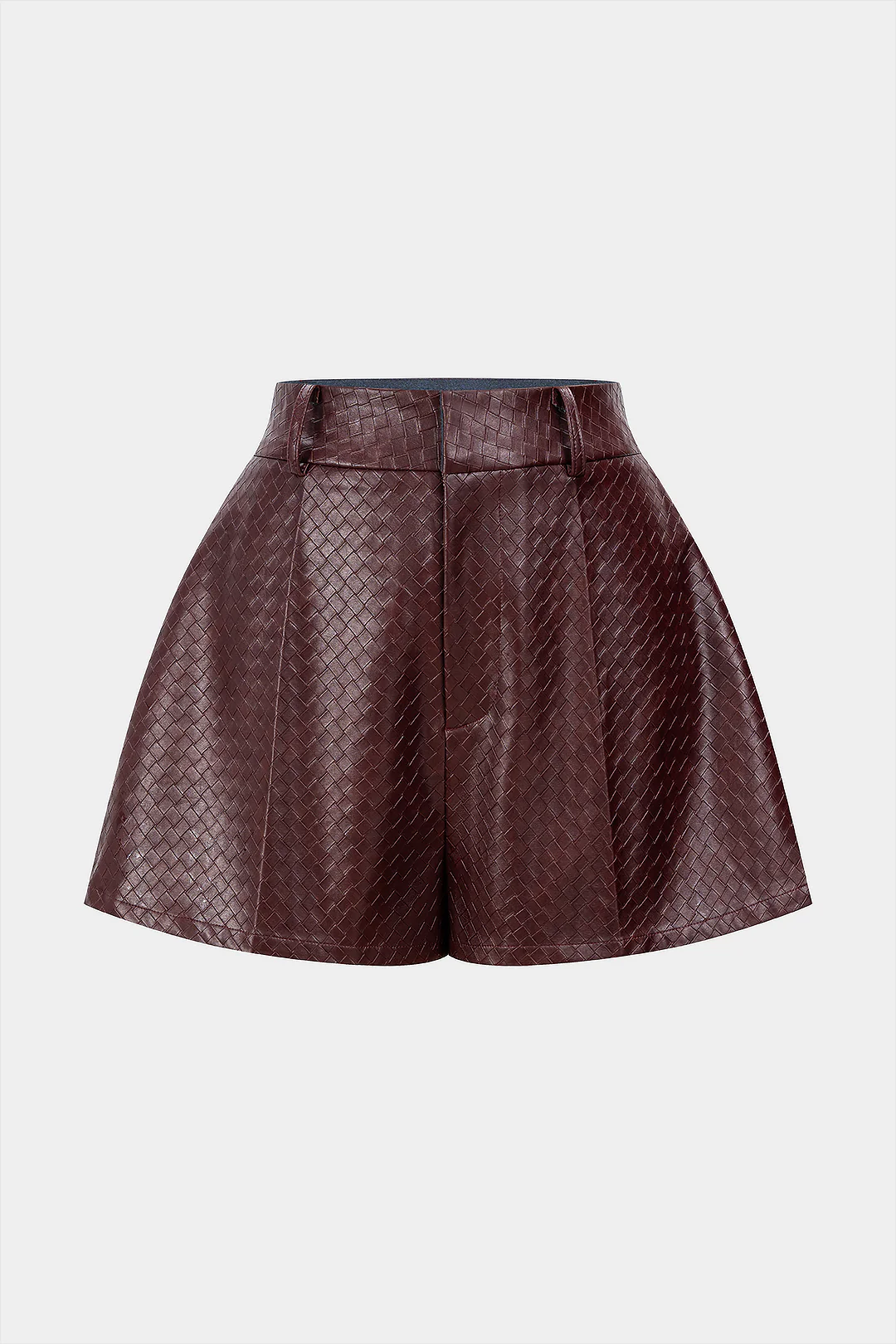 Woven Pattern Faux Leather Shorts - Weenar