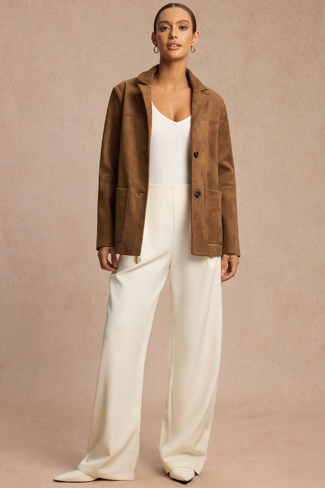 Suede Notched Lapel Blazer - Weenar