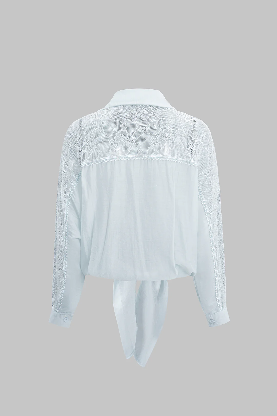 Lace Trim Patchwork Tie Up Long-Sleeve Shirt - Weenar