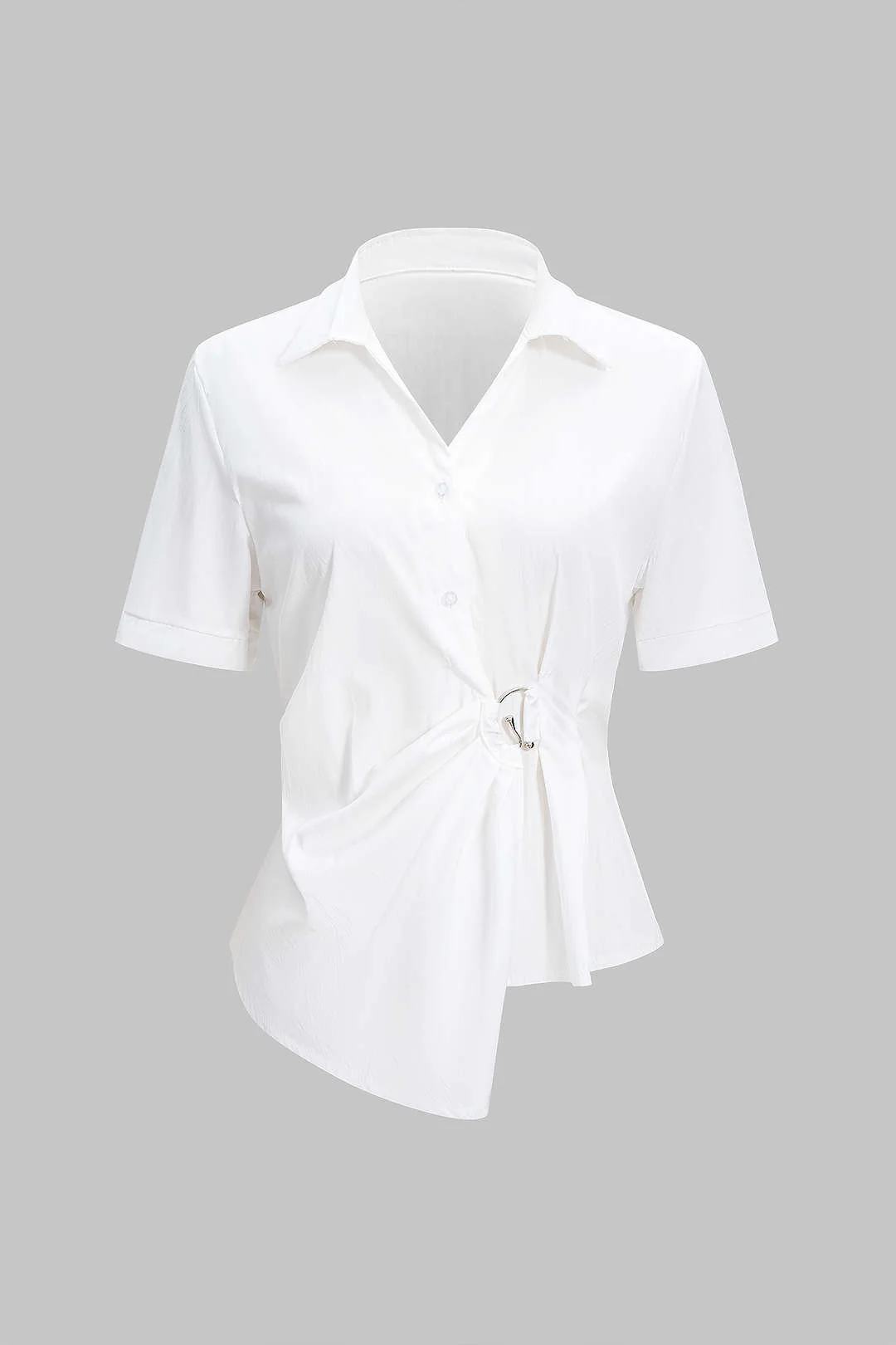 Metallic Asymmetrical Waist-Cinching Short Sleeve Shirt - Weenar