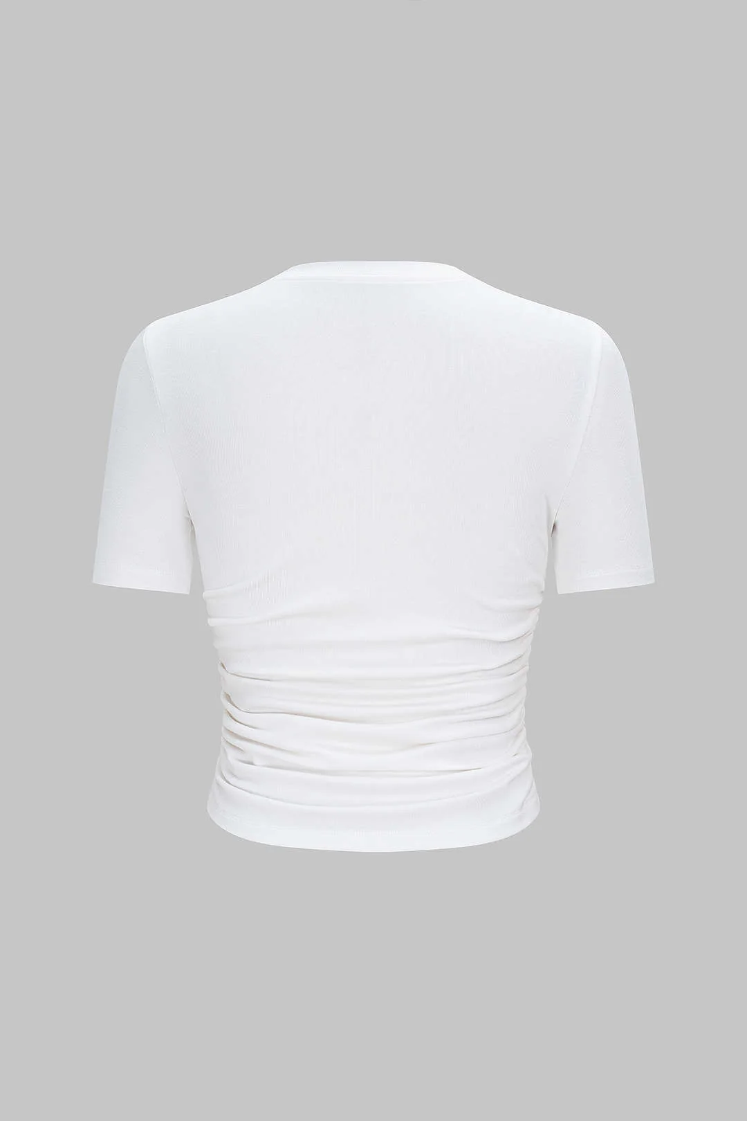 Letter Embroidery Round Neck Ruched Short Sleeve T-Shirt - Weenar