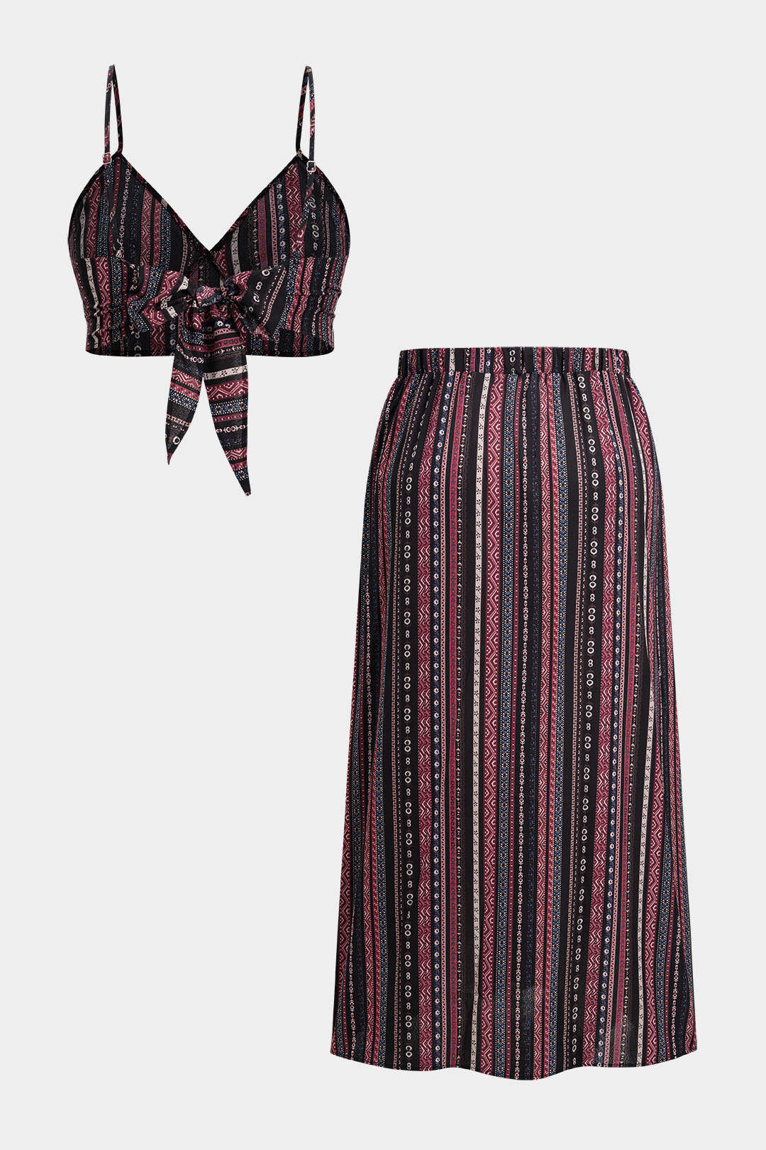 Plus Size Bohemian Print Tie-Up Cami Top And Skirt Set - Weenar