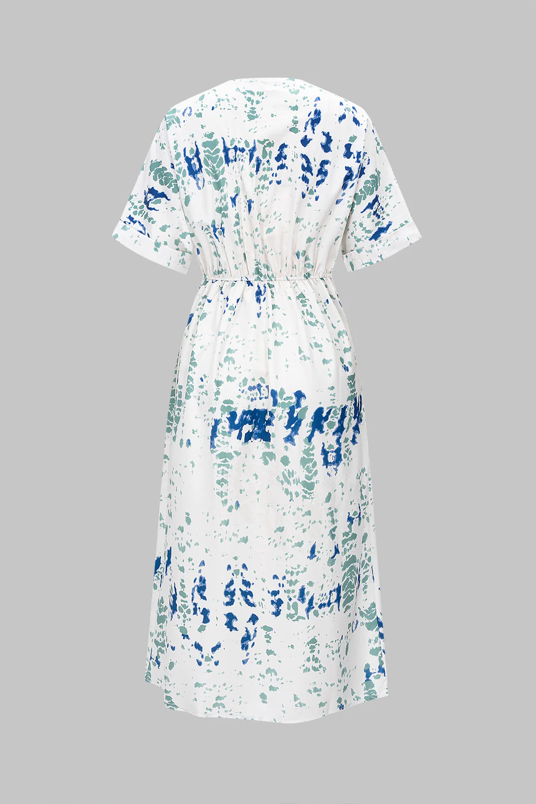 Splatter Print V-Neck Tie-Up Short Sleeve Midi Dress - Weenar