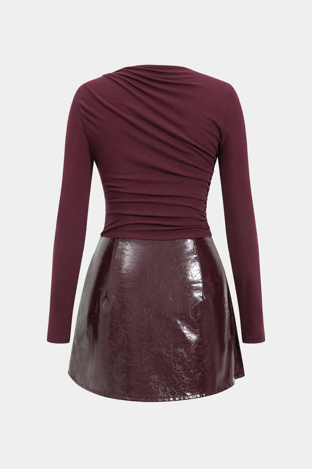 Faux Leather Patchwork Long Sleeve Mini Dress - Weenar