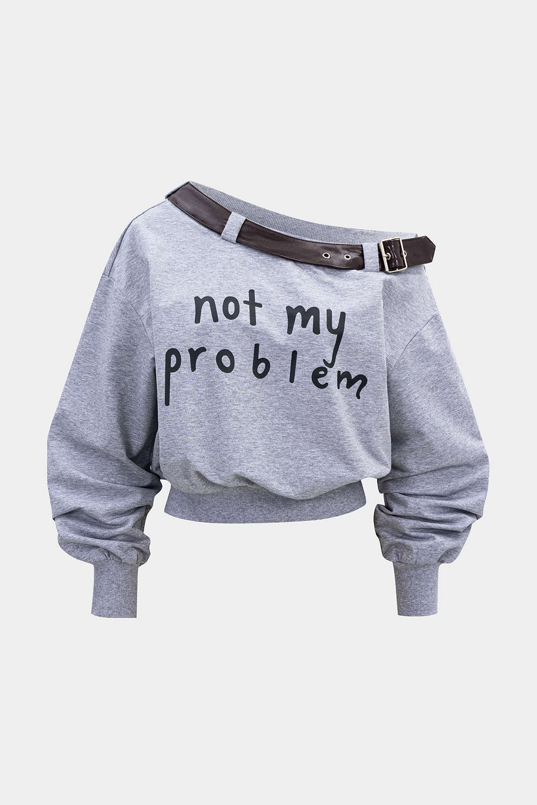 Letter Print One Shoulder Belt Sweatshirt - Weenar