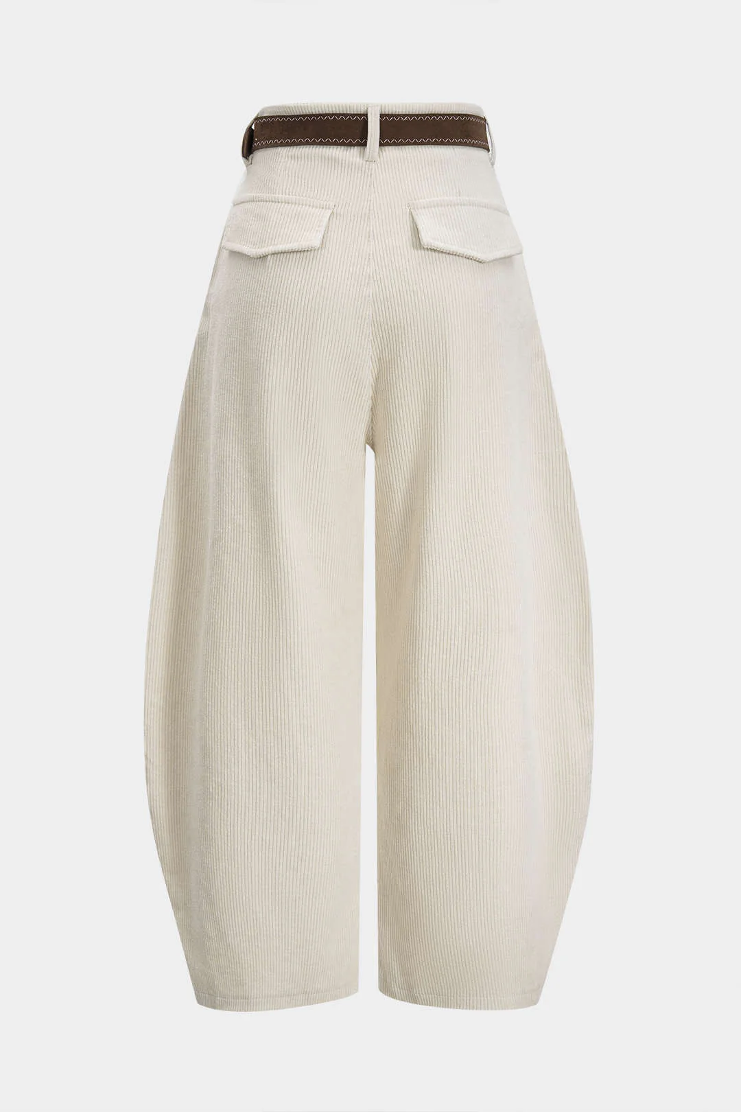 Corduroy Belted Ruched High Waist Wide Leg Pants - Weenar