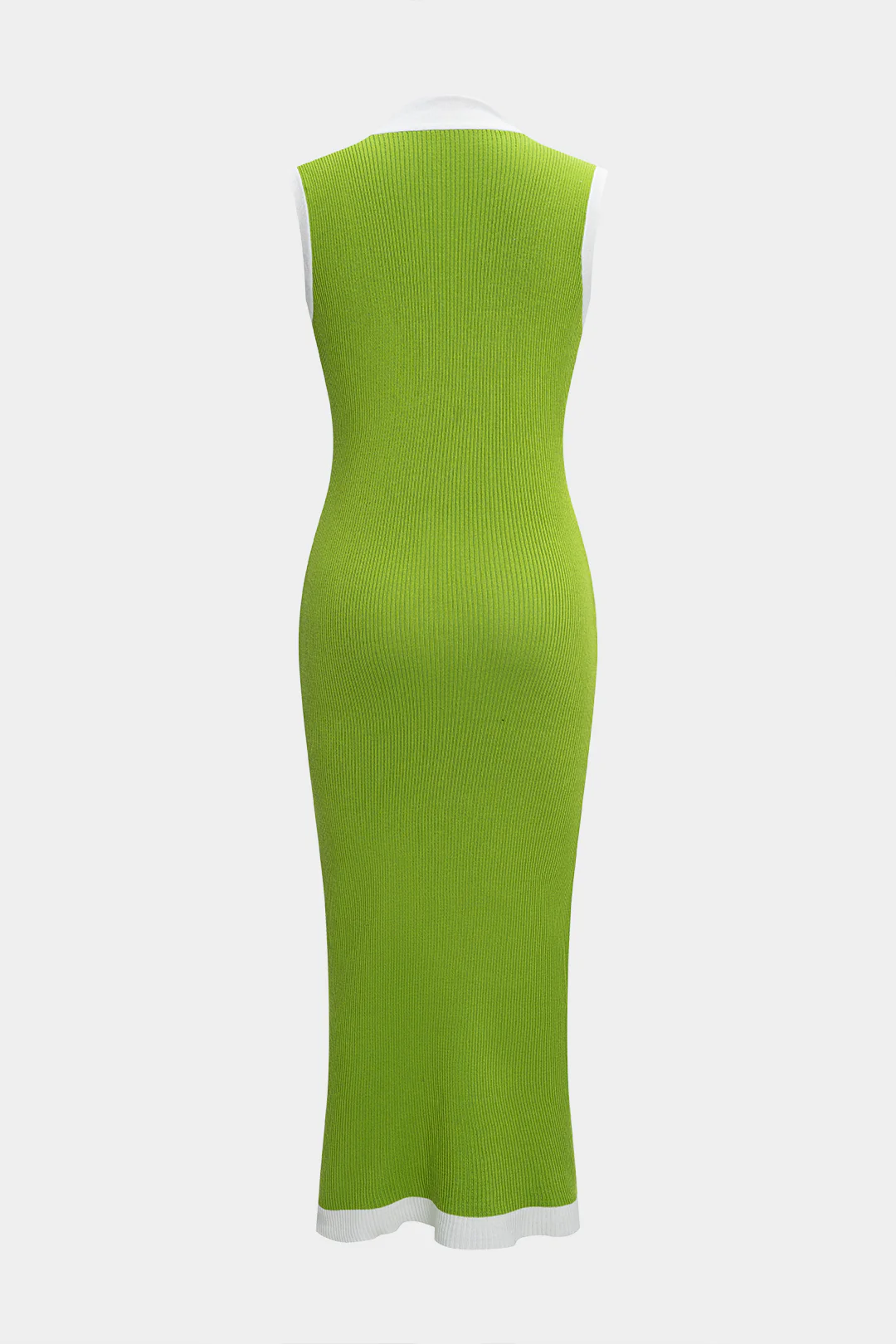 Knit Contrast Button V-Neck Sleeveless Dress - Weenar