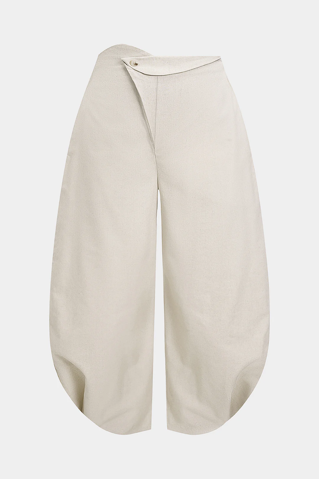 Plus Size Linen Button Asymmetrical Ruched Barrel Trousers - Weenar