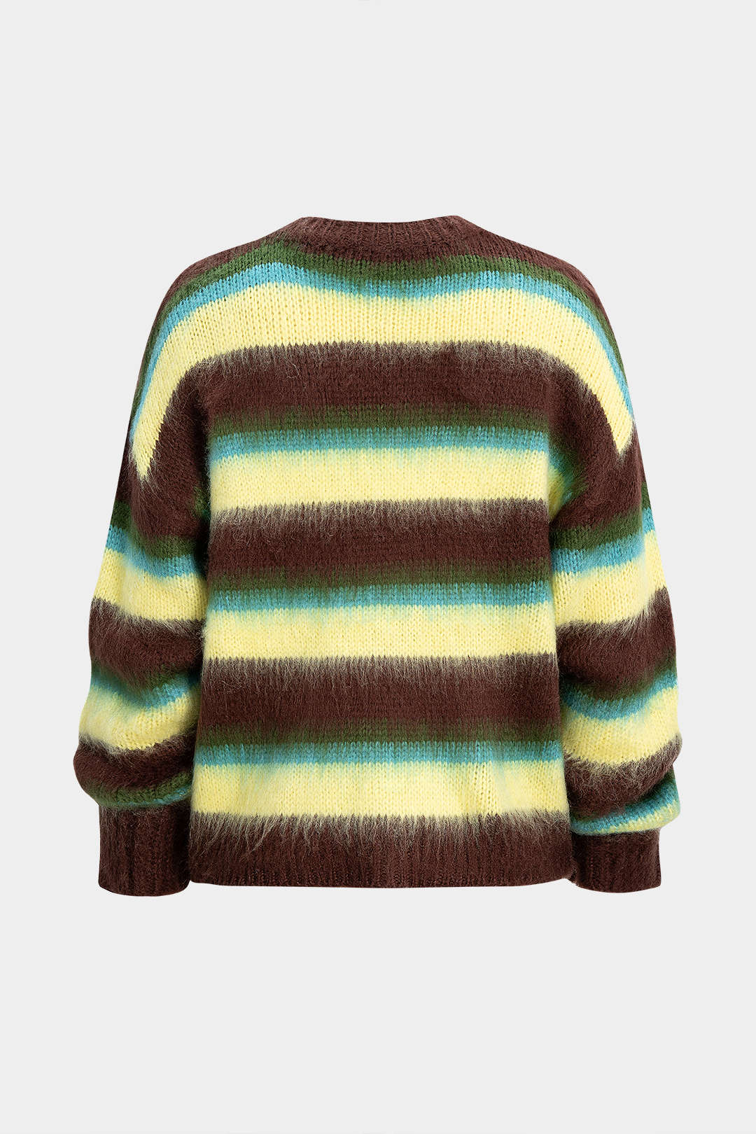 Knit Stripes Contrast Print Round Neck Long-Sleeve Top - Weenar