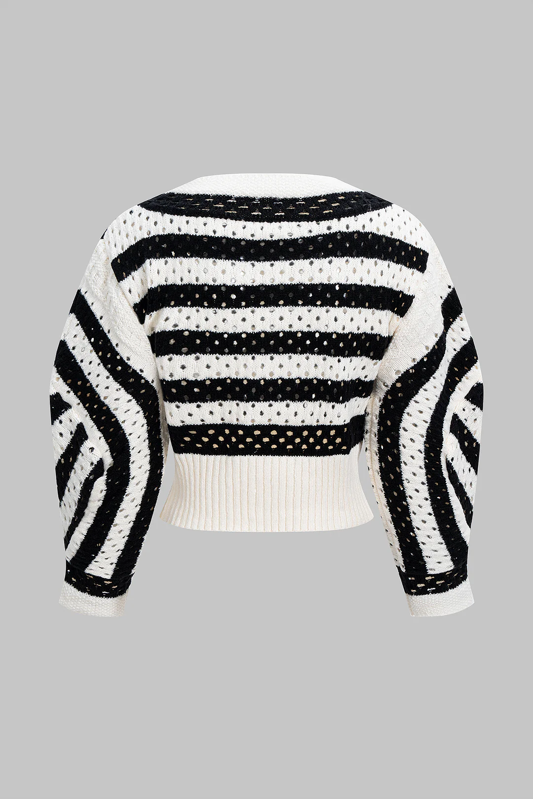 Knit Contrast Cut Out Long-Sleeve Top - Weenar