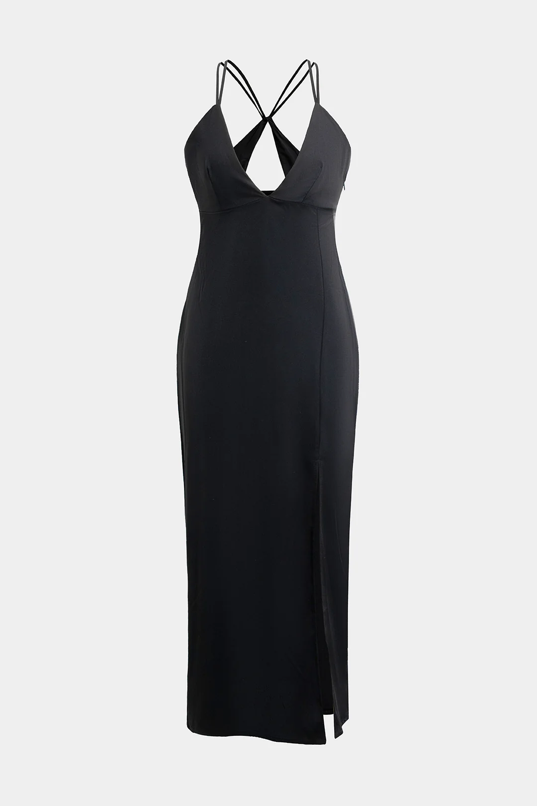 Satin V-Neck Asymmetrical Sleeveless Midi Dress - Weenar