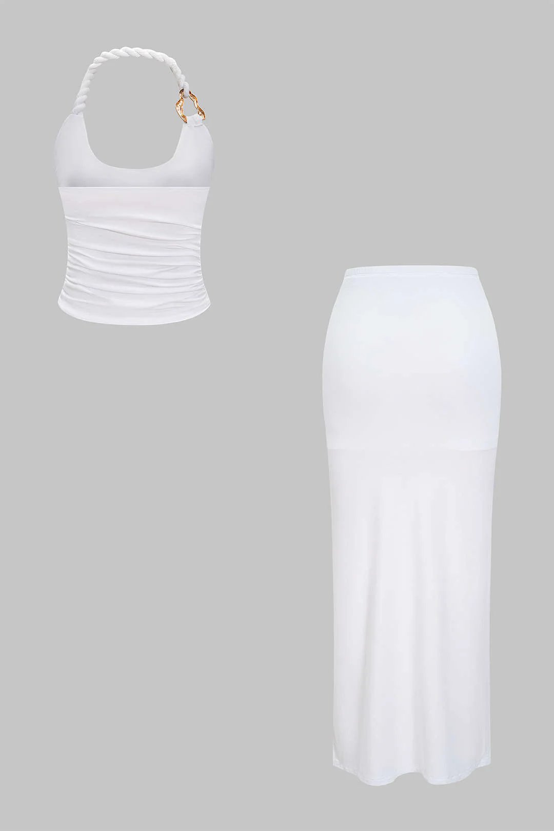 Asymmetrical Twist Knot Metallic Skirt Set - Weenar