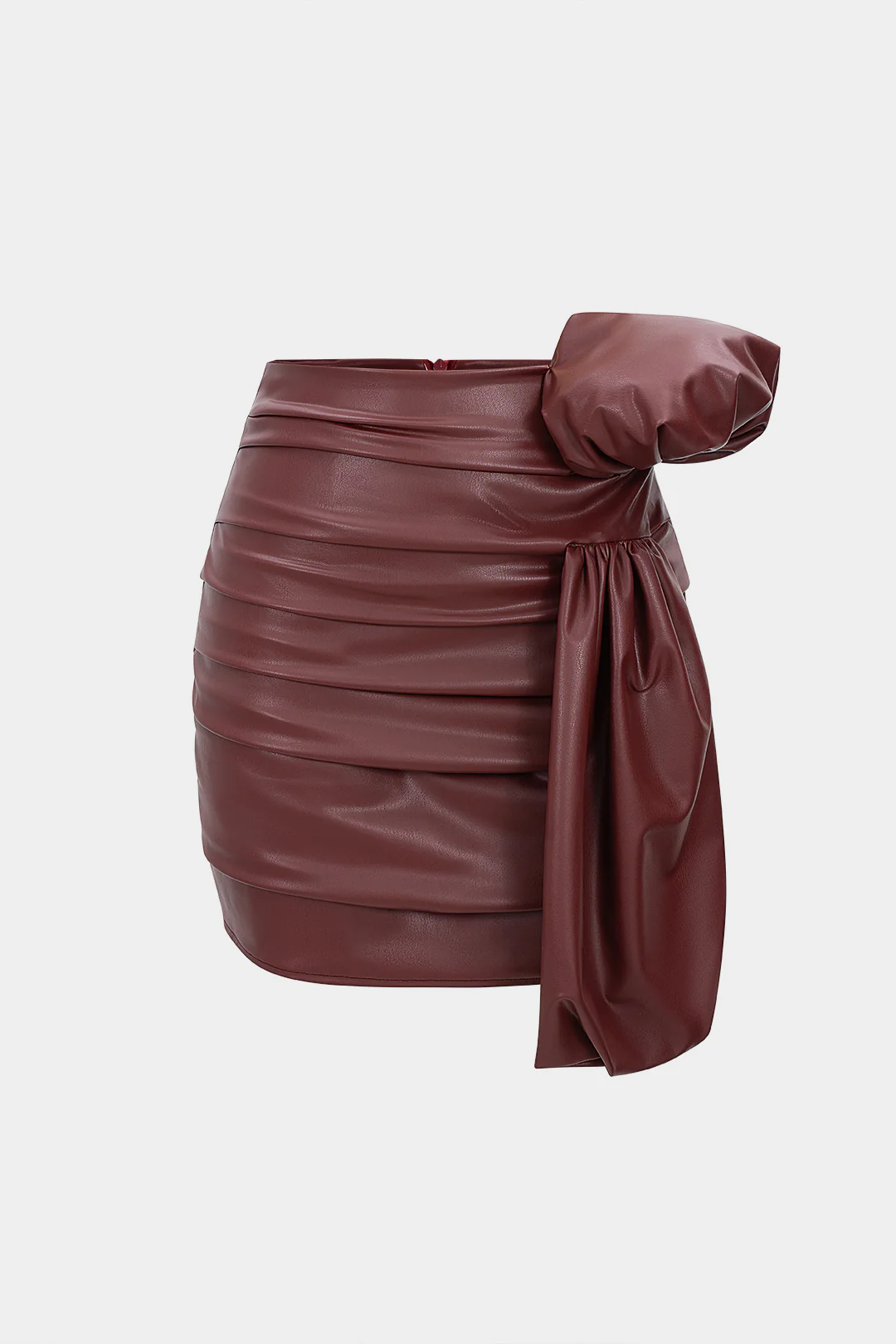 Faux Leather Asymmetrical Ruched High Waist Skirt - Weenar