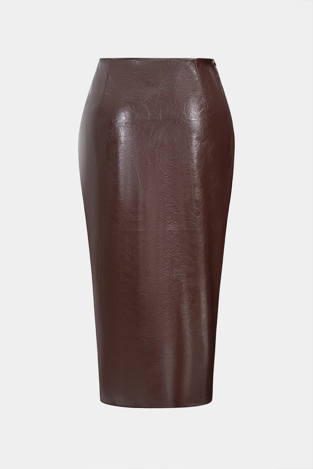 Plus Size Faux Leather Metallic Button Ruched Skirt - Weenar