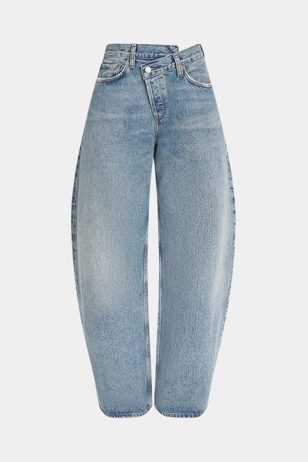 Denim Asymmetrical Waistband Wide Leg Jeans - Weenar