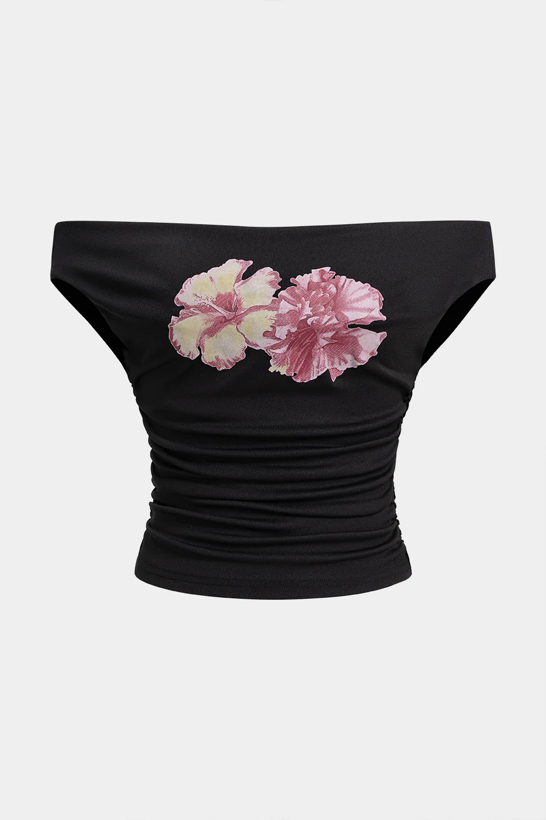 Floral Print Off Shoulder Short Sleeve T-Shirt - Weenar