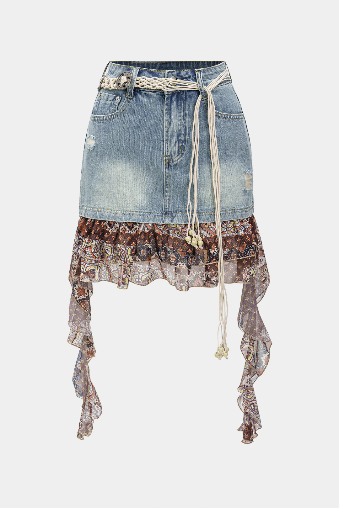 Denim Patchwork High Waist Skirt - Weenar