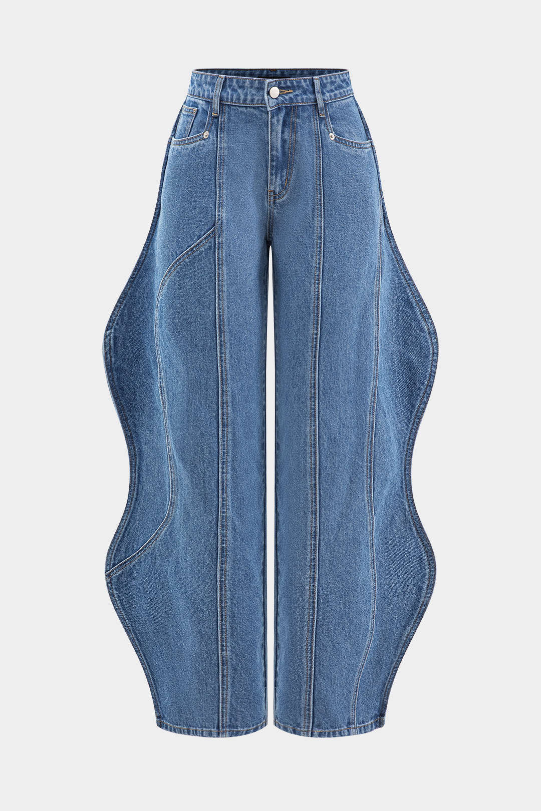 Wave Leg High Waist Barrel Jeans - Weenar