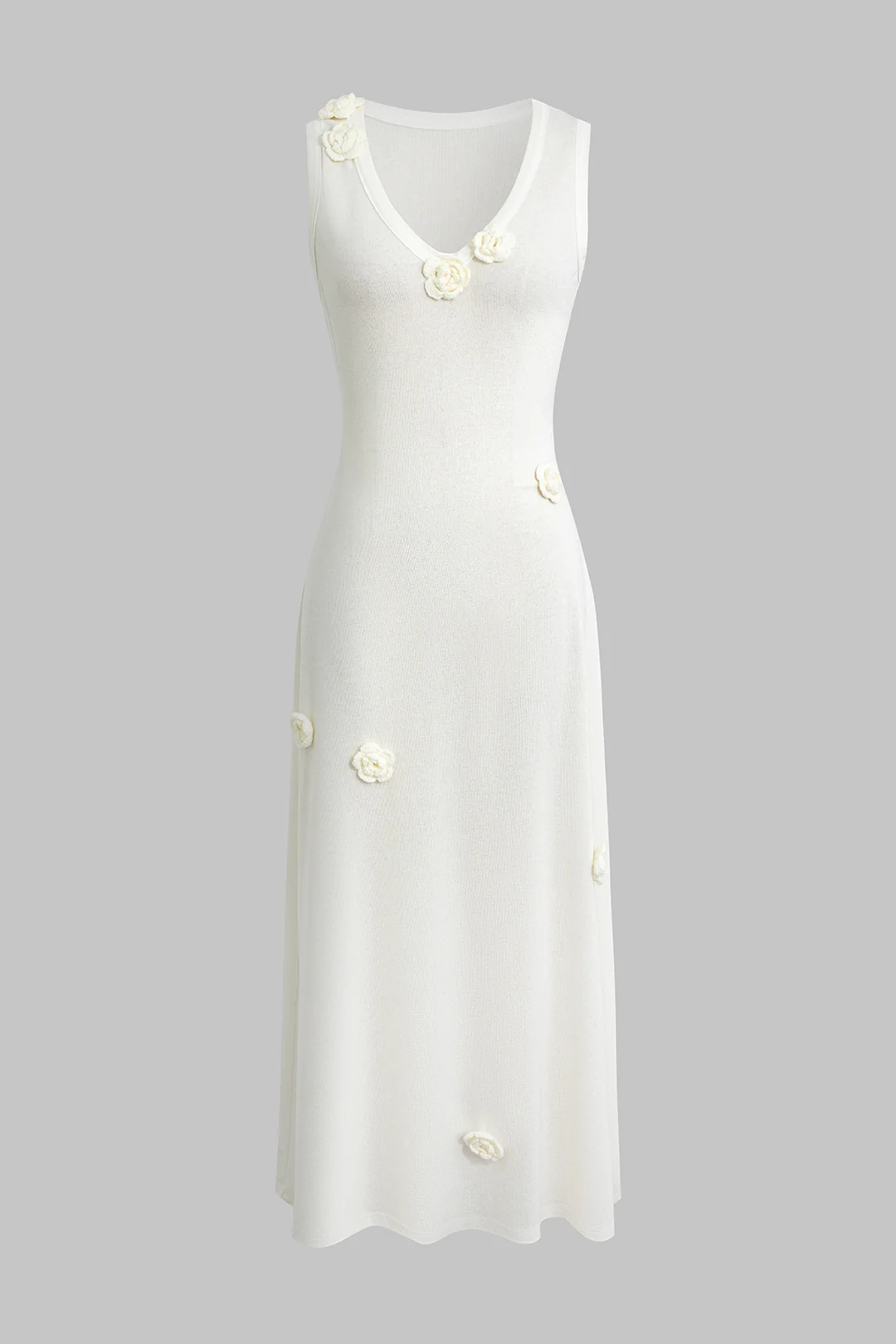Knit 3D Flower Decor Sleeveless Dress - Weenar