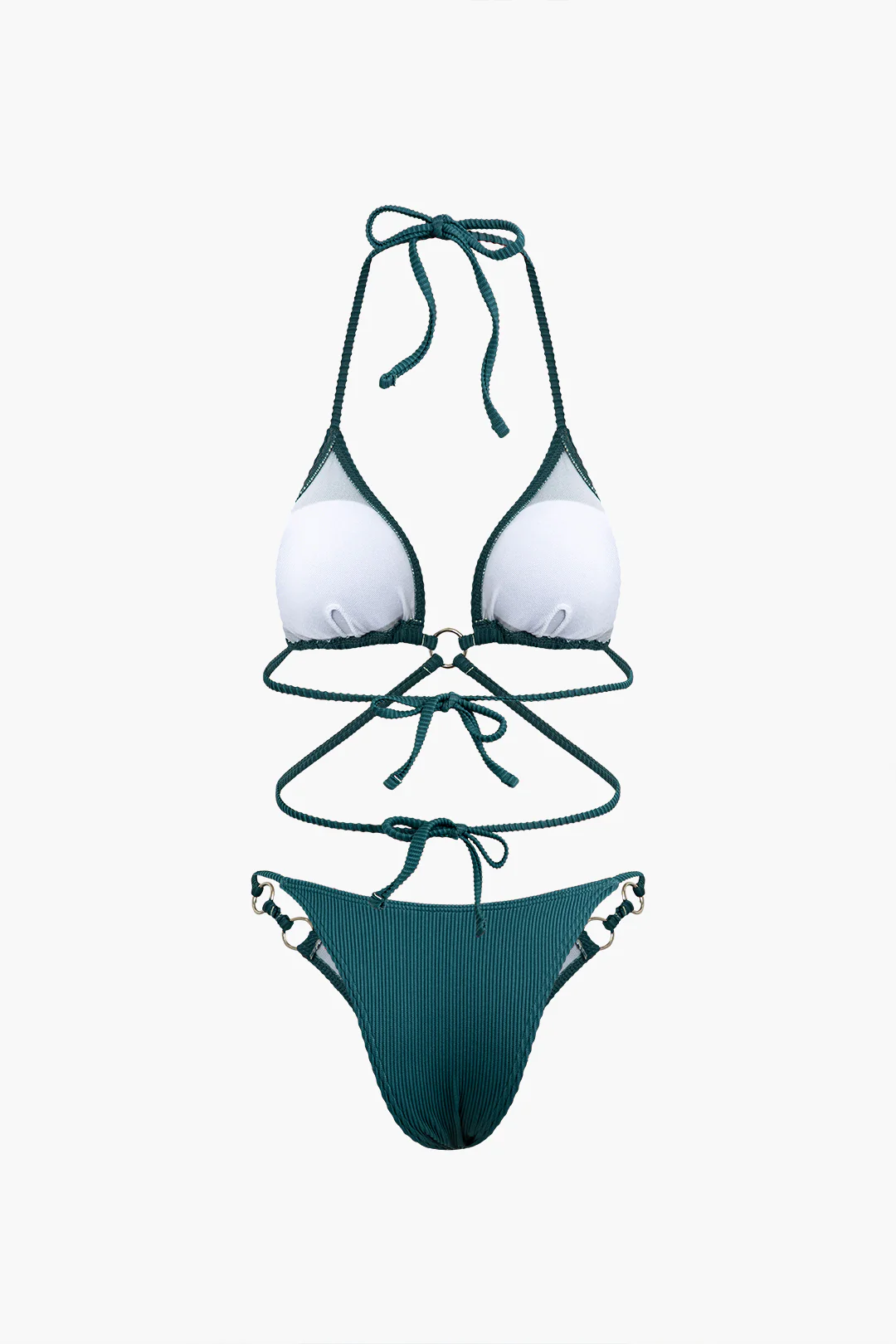 Halter Neck Tie Up Backless Striped Bikini Set - Weenar