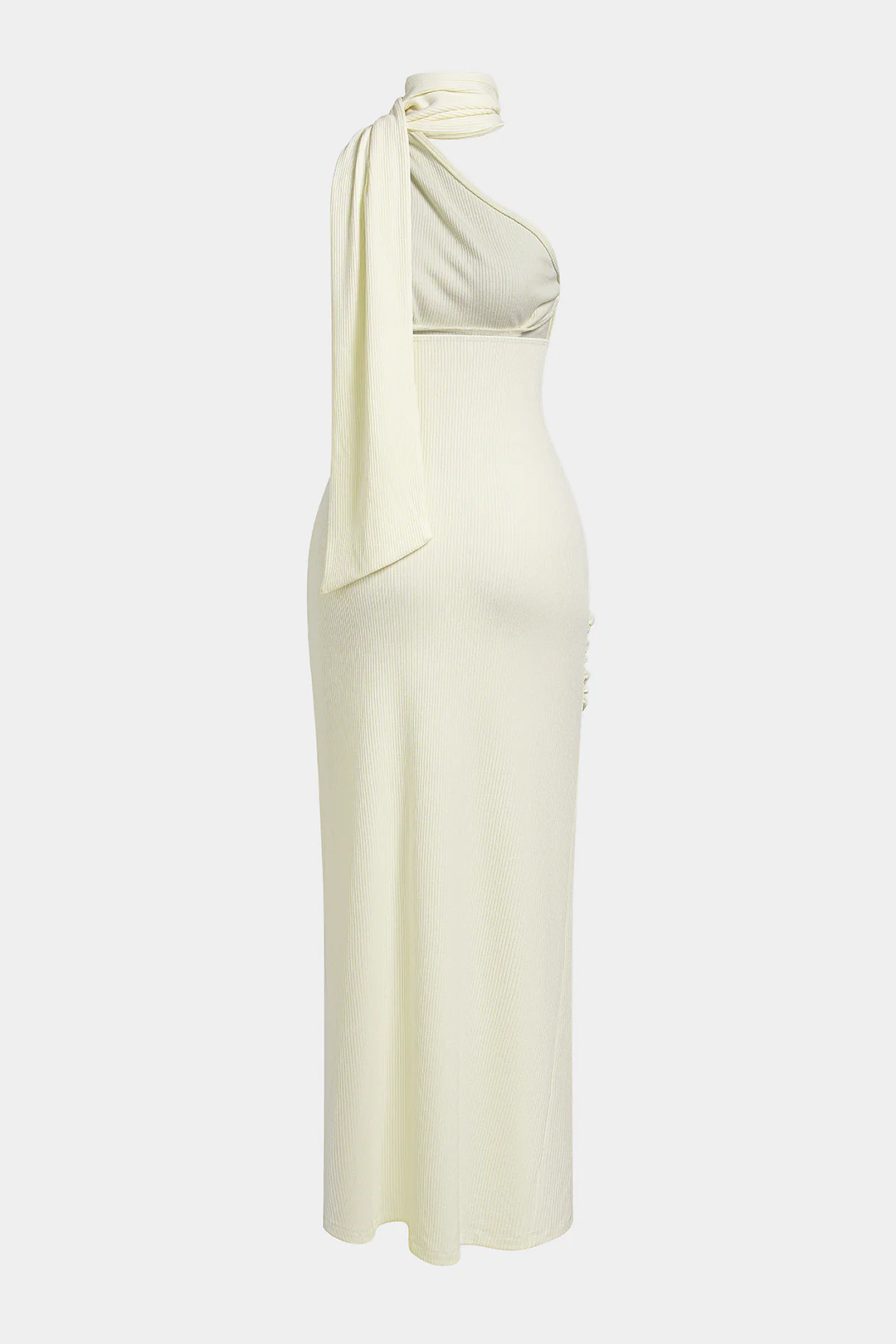 One Shoulder Asymmetrical Ruched Backless Sleeveless Midi Dress - Weenar