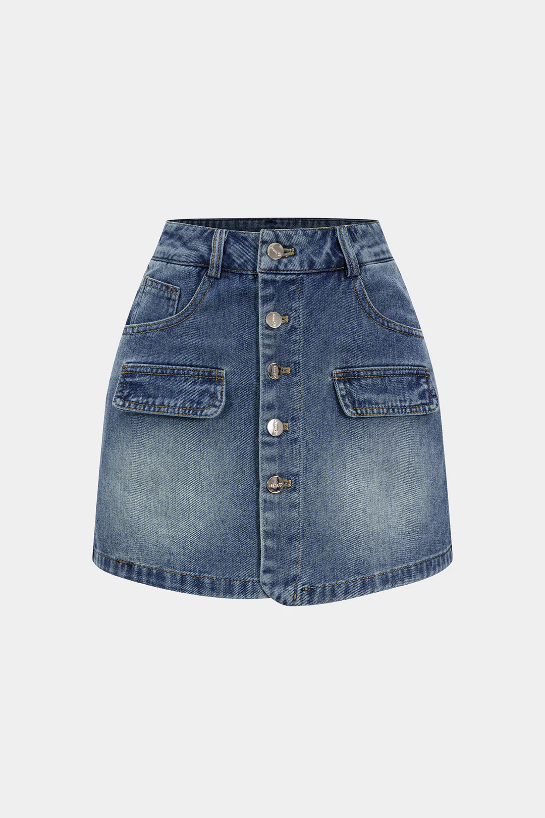 Denim Button High Waist Skirt - Weenar