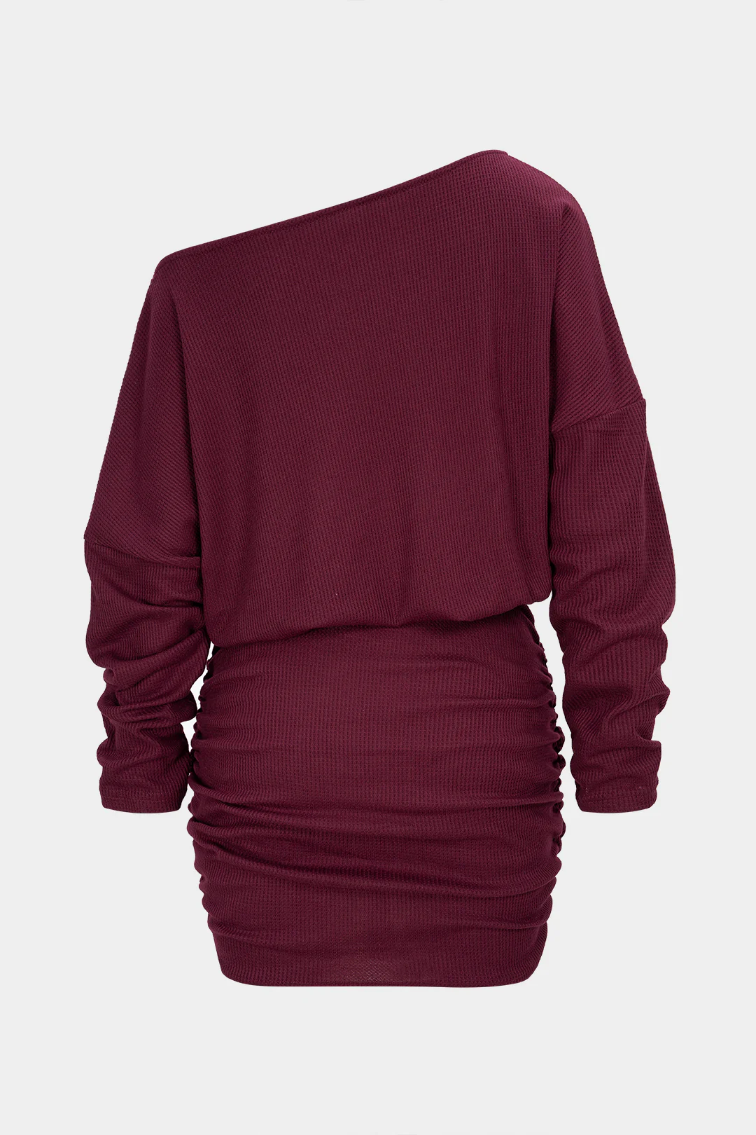 One Shoulder Ruched Long Sleeve Mini Dress - Weenar