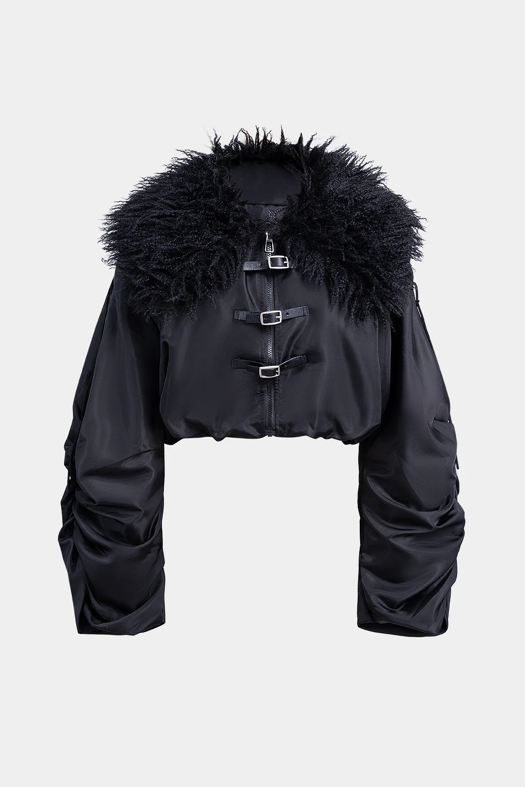 Basic Lamb Wool Collar Drawstring Belt Buckle -Padded Puffer - Weenar