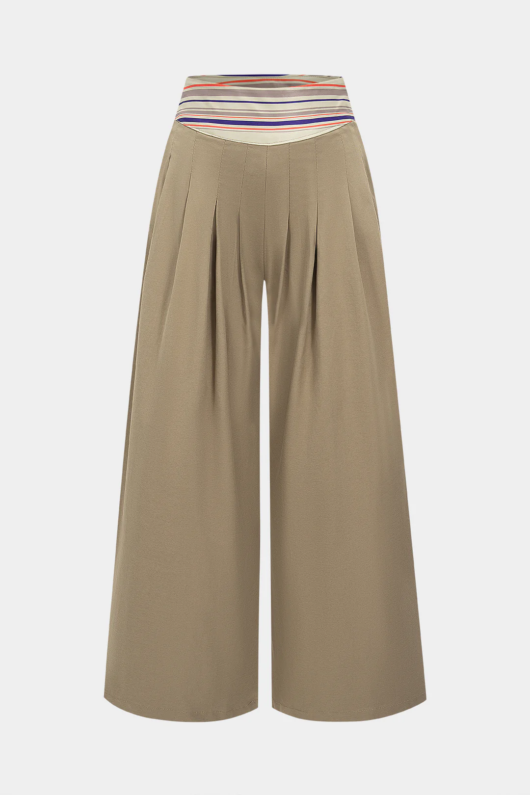Striped Print Pleated Wide Leg Trousers - Weenar