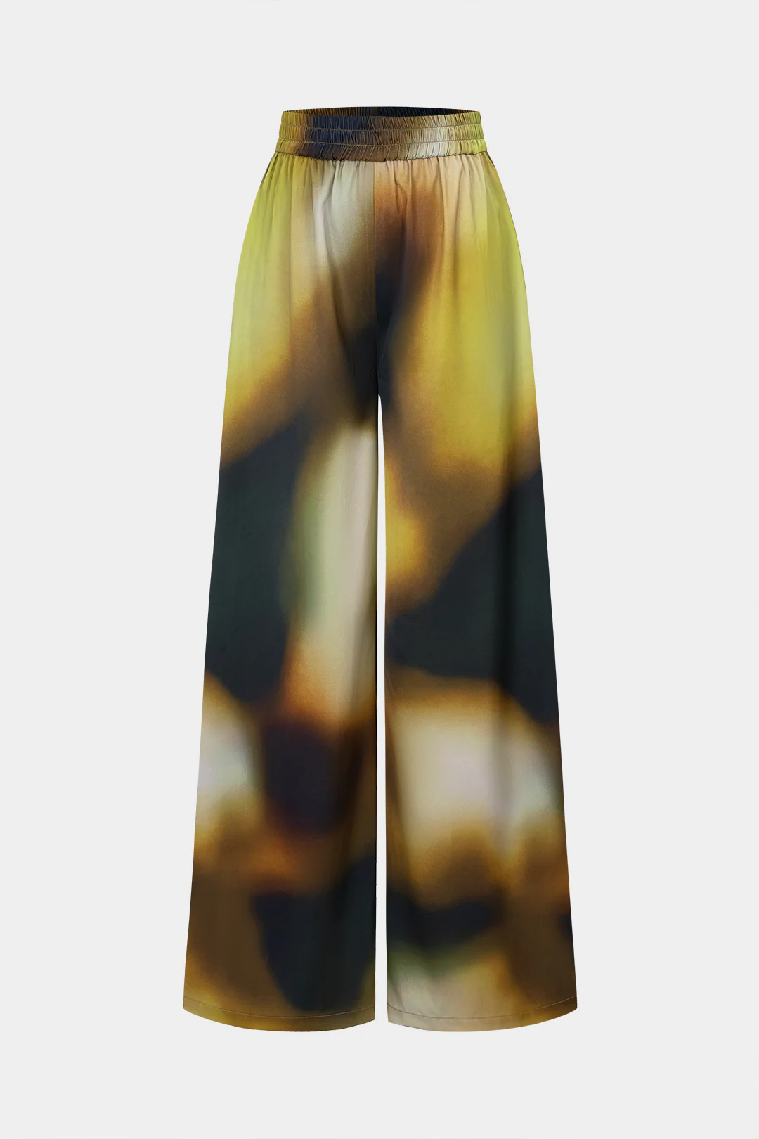 Tie Dye Print Satin Shirred Waistband Wide Leg Pants - Weenar